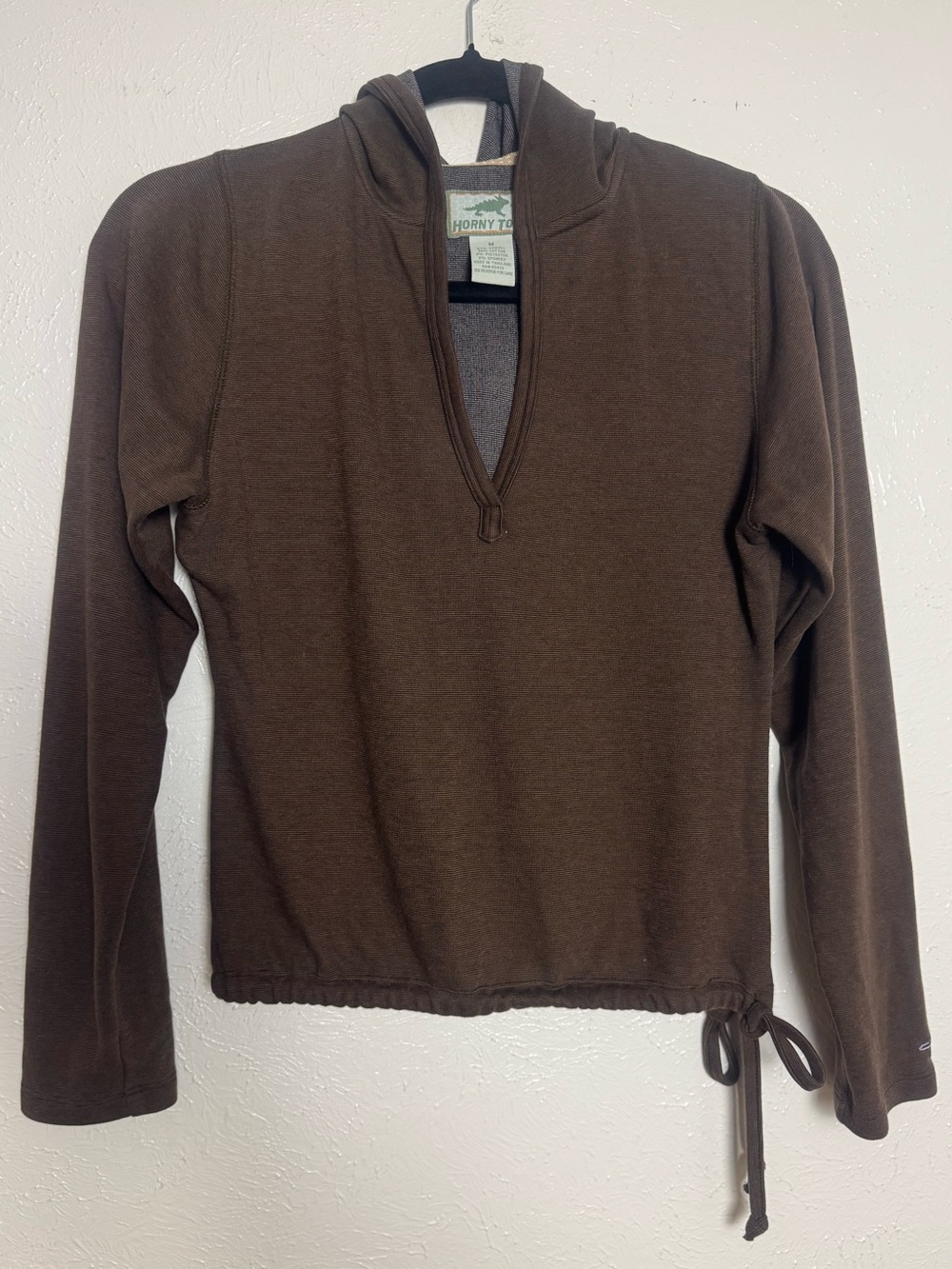 Horny Toad Brown Cropped Hooded Plunge Neckline Longsleeve